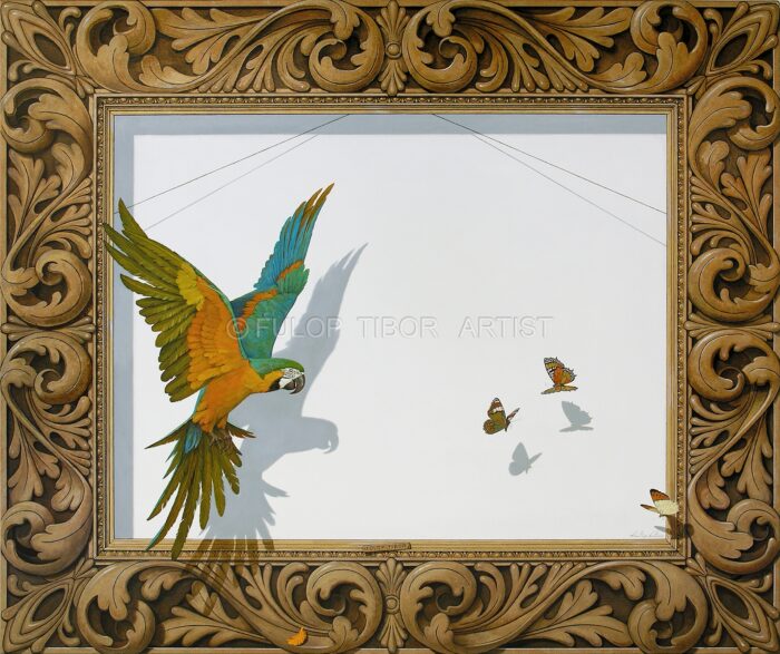 Parrot and Butterfly - Freedom with Painted Frame