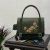 Dark-Green-Satchel-Handbag-Dark-Olive-Green-Flap-Tassel-with-Almond-Tree-Blossoms-side