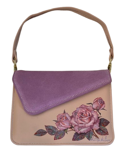 Pink Corner Clutch Purple Flap Tassel with Pink Roses