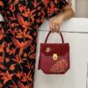 Maroon-Iconic-Medium- Handbag-Flap-Tassel-with Poppies Bouquet - front